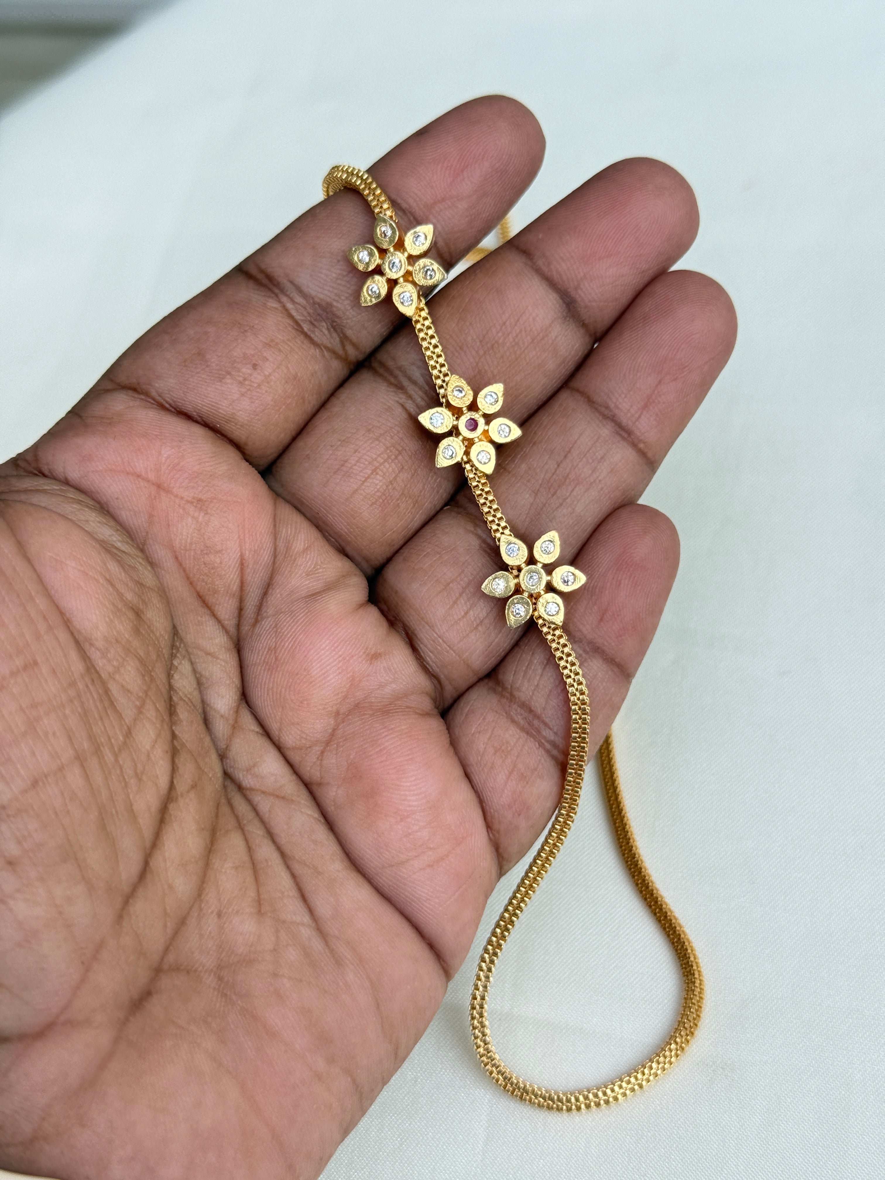 Tc022 24inches 3 flowers mangalsutra chain