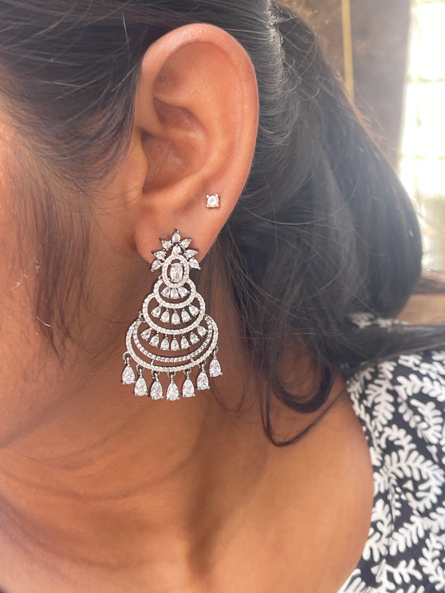 3 layers zircon chandbali earrings