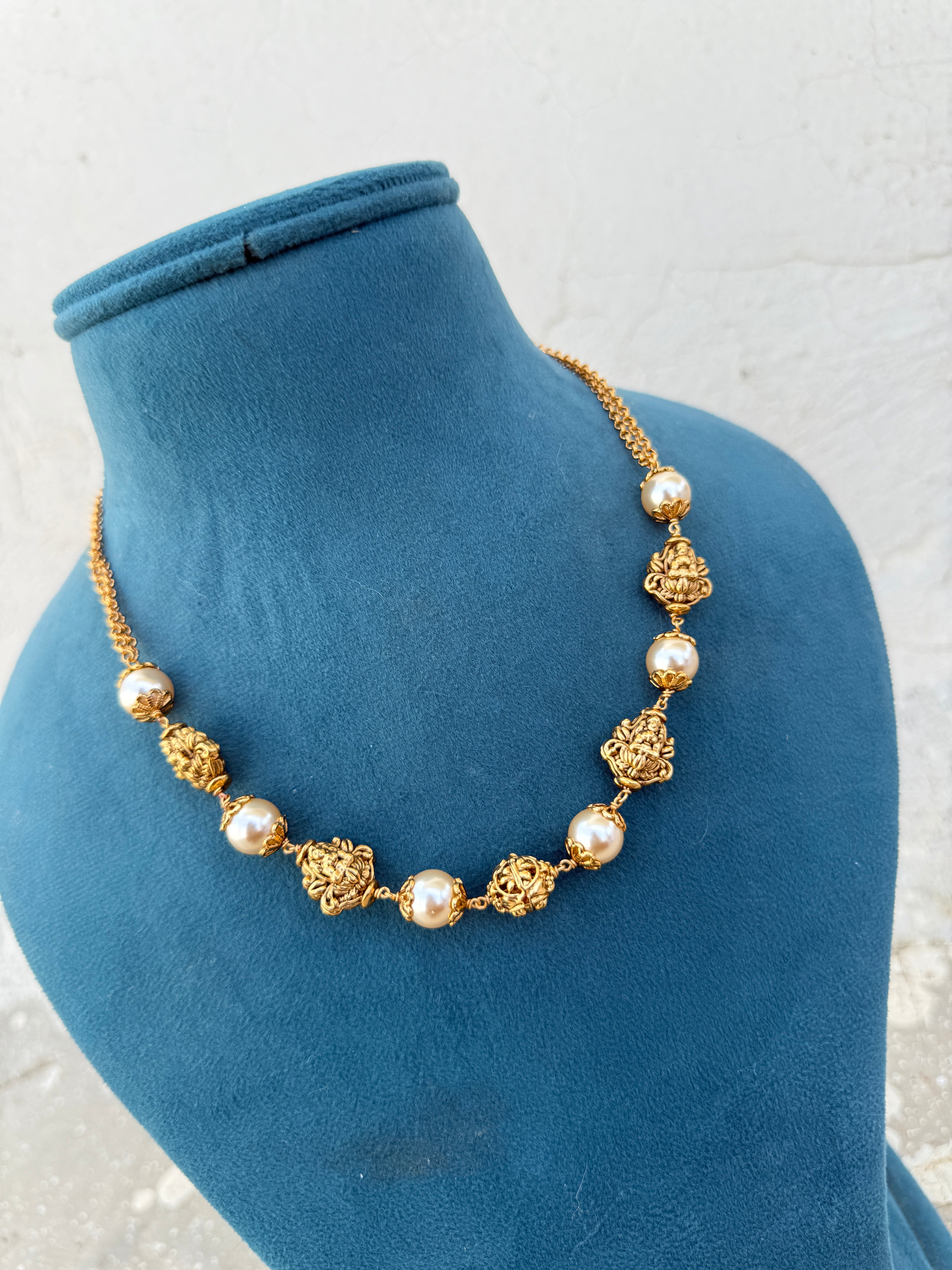 Bb034 Lakshmi devi nakshi gold ball pearl chain