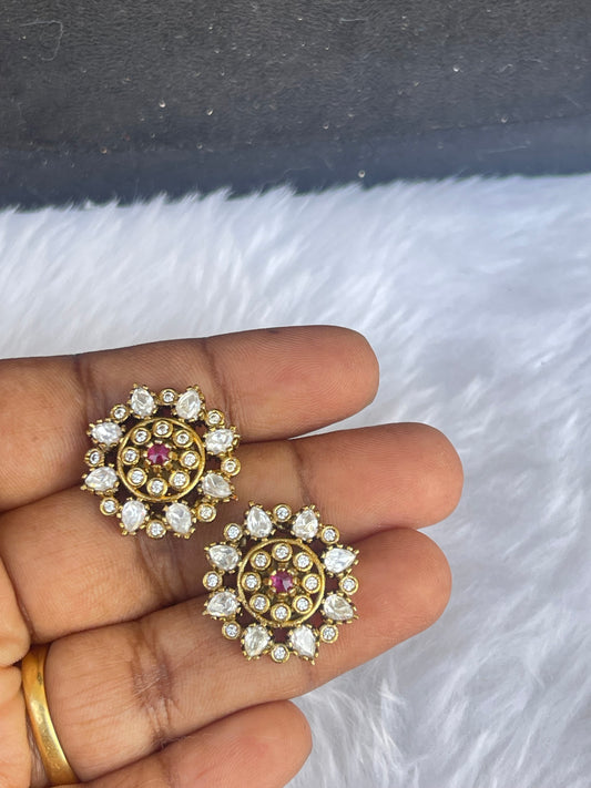 Moissanite heavy studs with mehandi polish