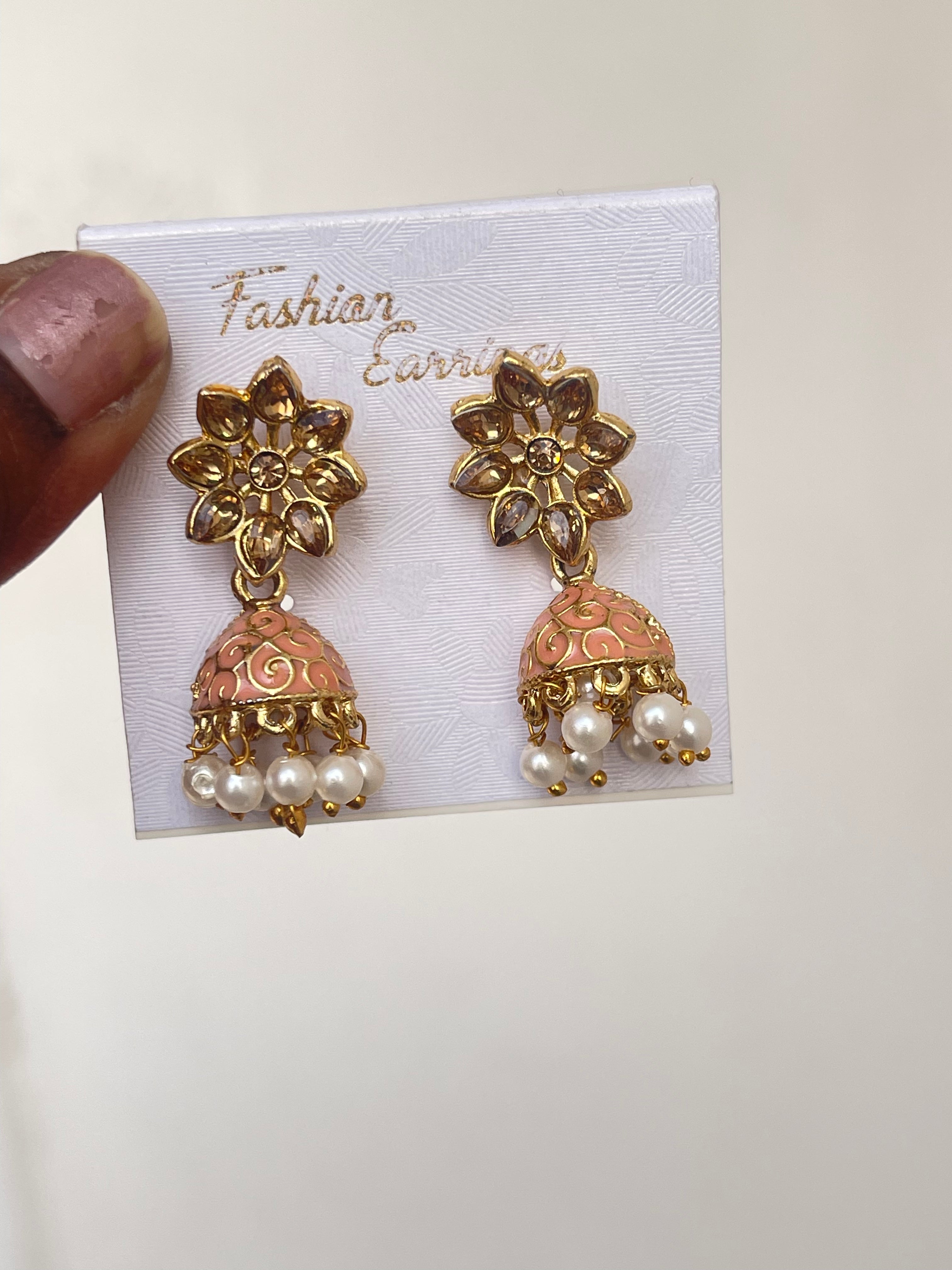 Small size Meenakari Earrings in green grey