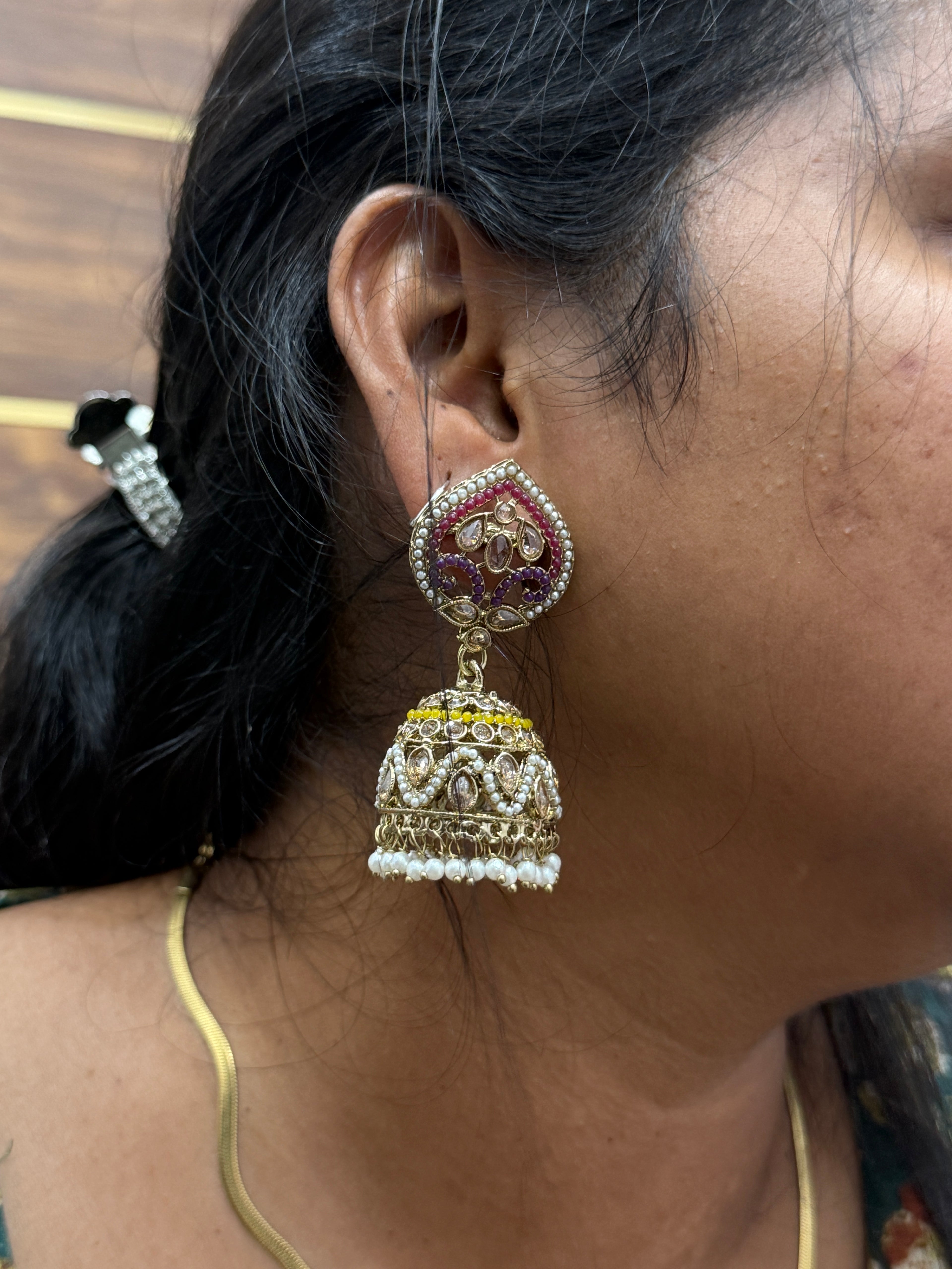 Mn009 Meenakari butta Earrings with tikka (big size)