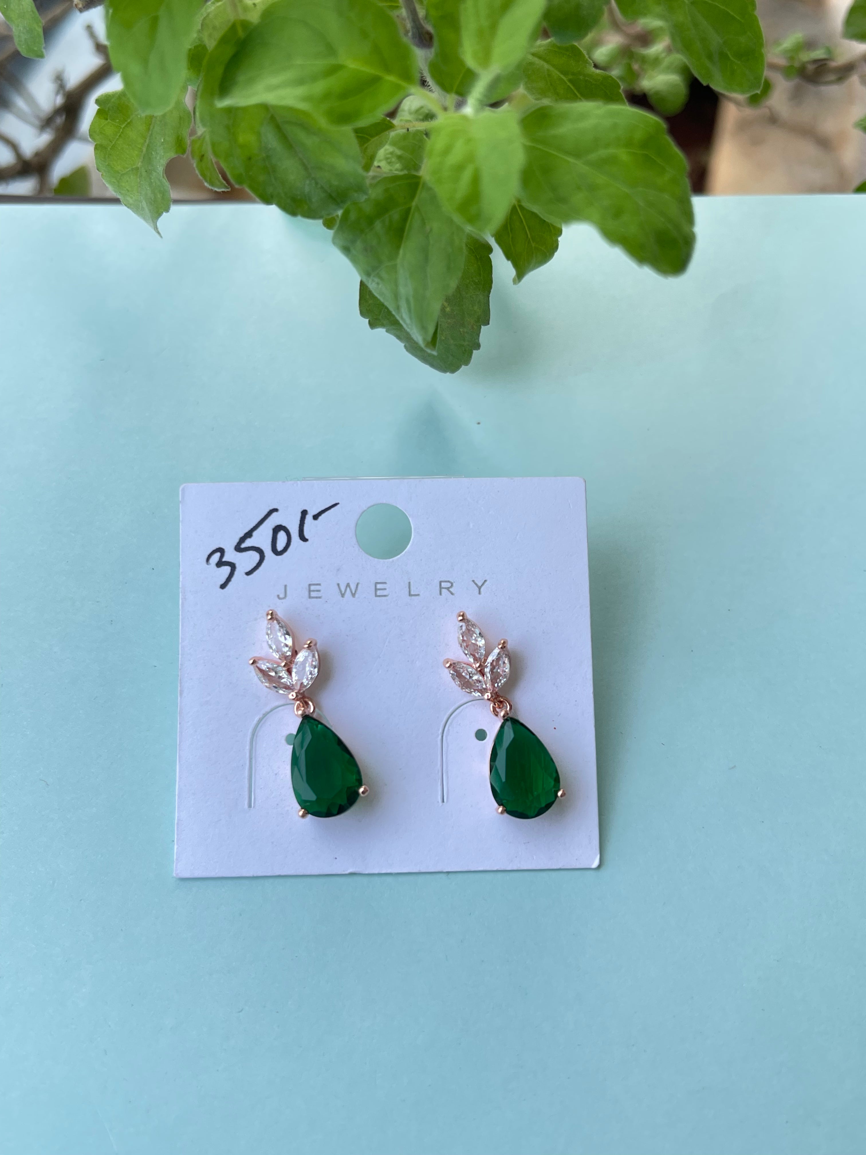 3 leaf stone drop hanging earrings
