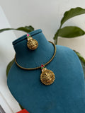 Hs009 jadau kundan pendant with black thread hasli