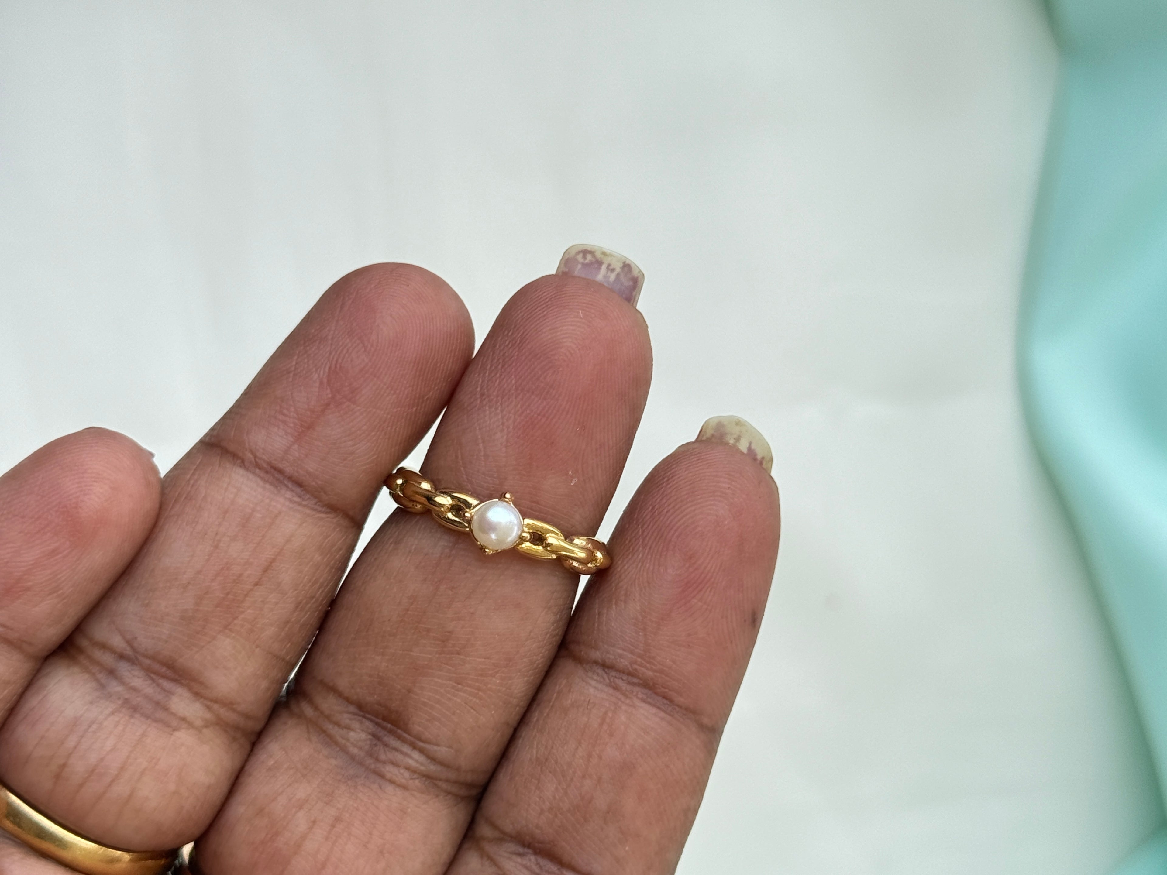 Rg094 anti tarnish pearl finger rings