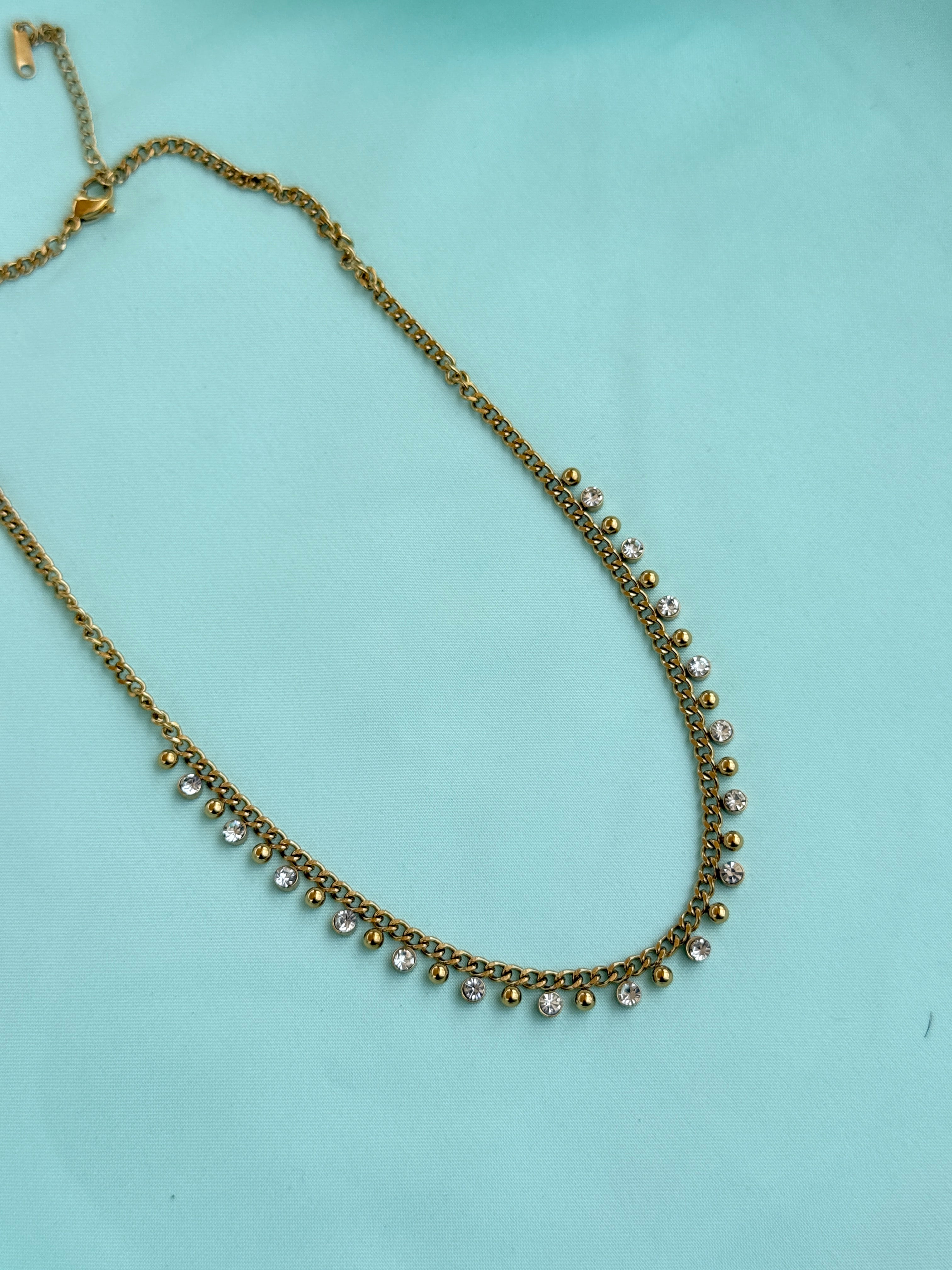 Dc096 anti tarnish gold bolls and stones 18inches adjustable daliy wear chains