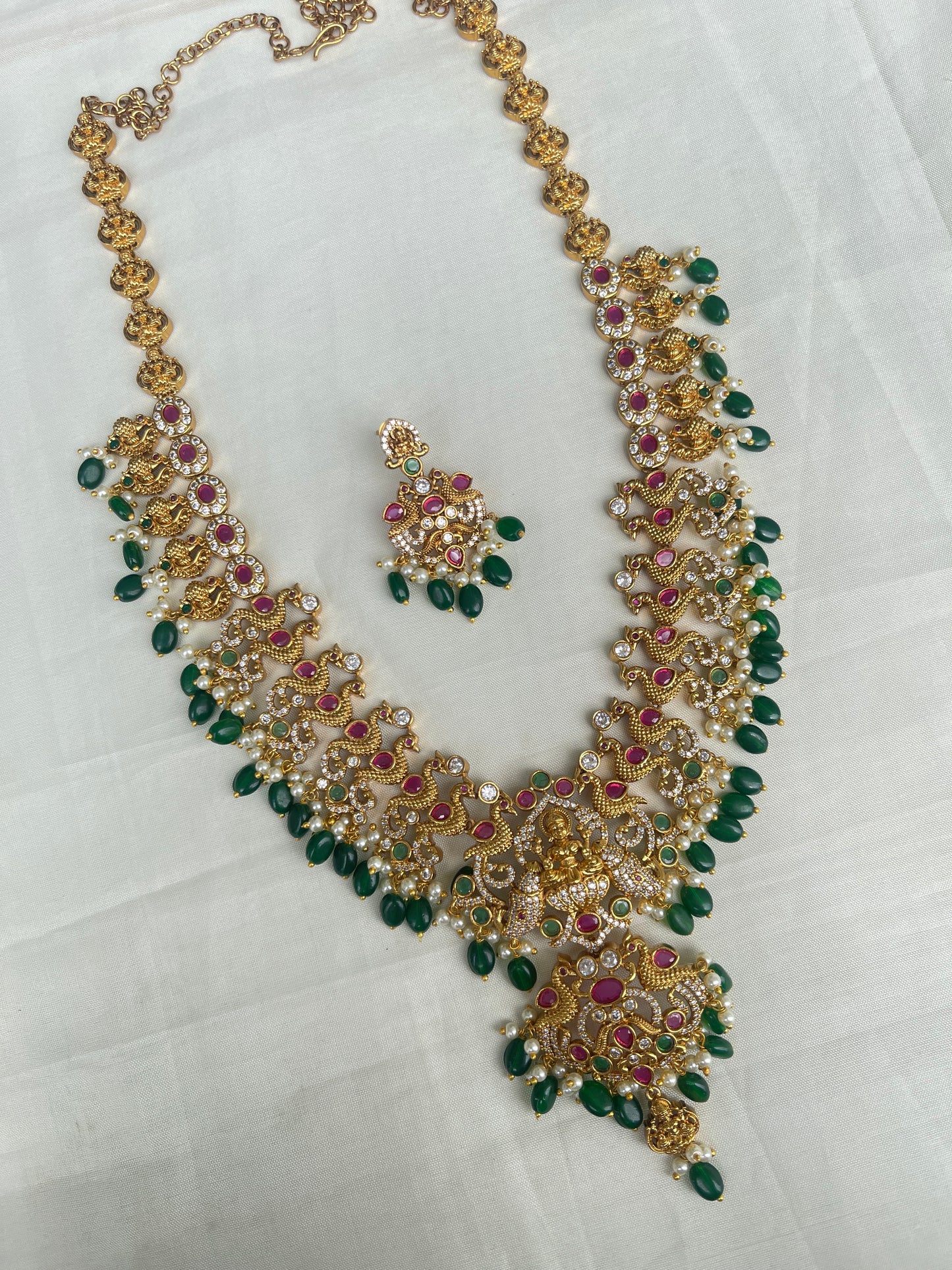 Lh1584 green beads peacock long haram