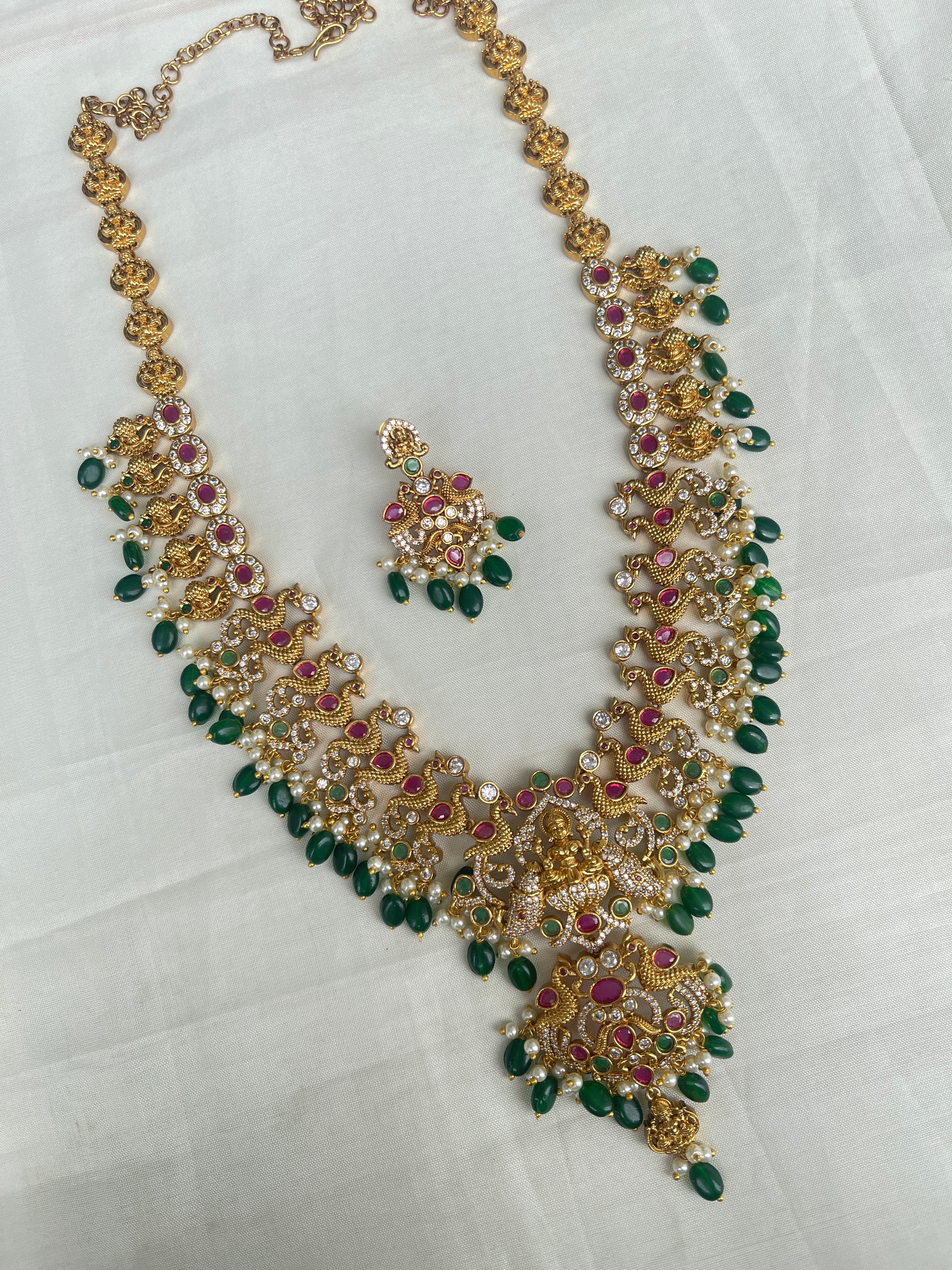 Lh1584 green beads peacock long haram