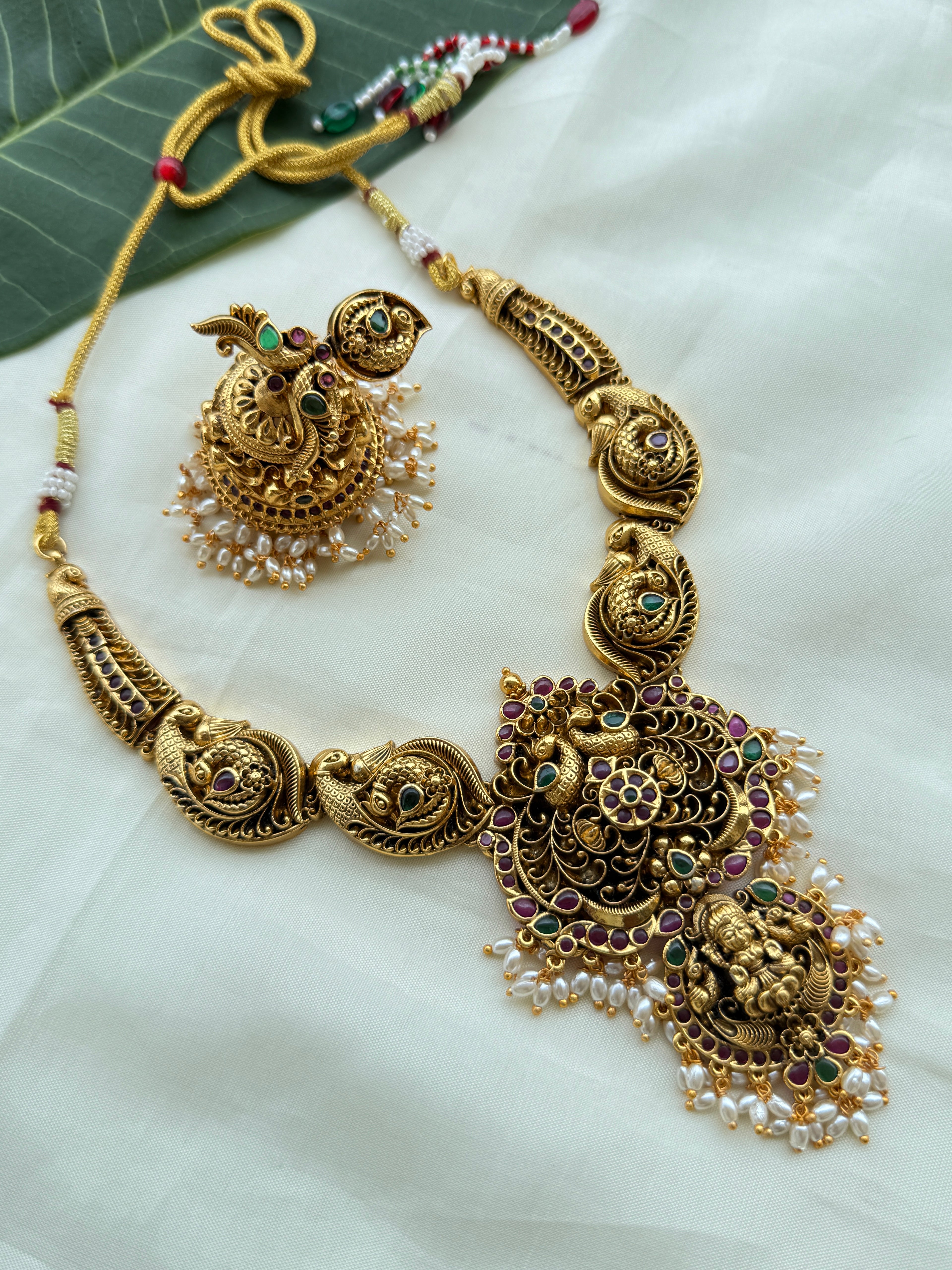 Ns253 nakshi dual peacock neckset with heavy earrings