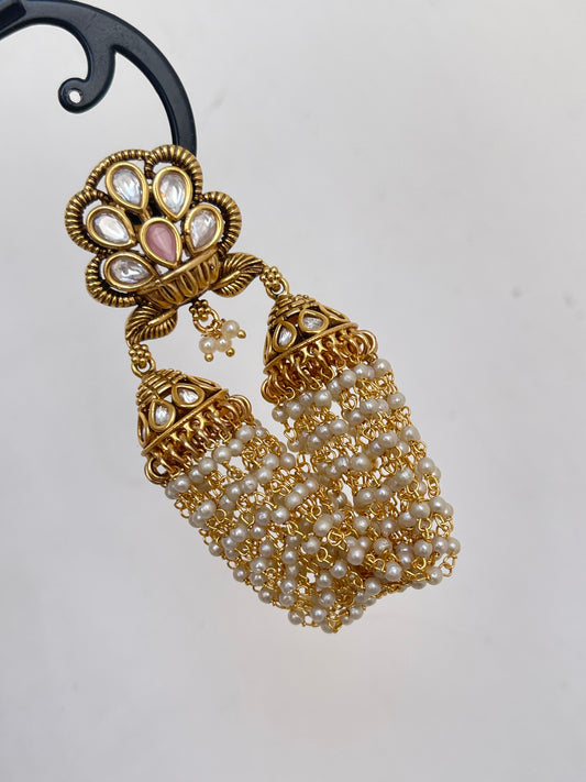 Antique kundan Chandbali Pearl Earrings
