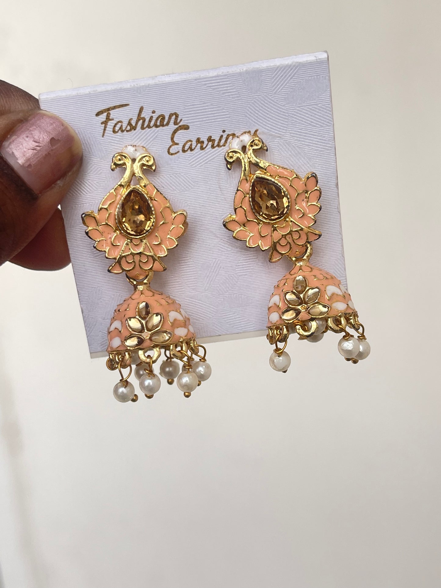 Small size Meenakari Earrings peach dual peacock