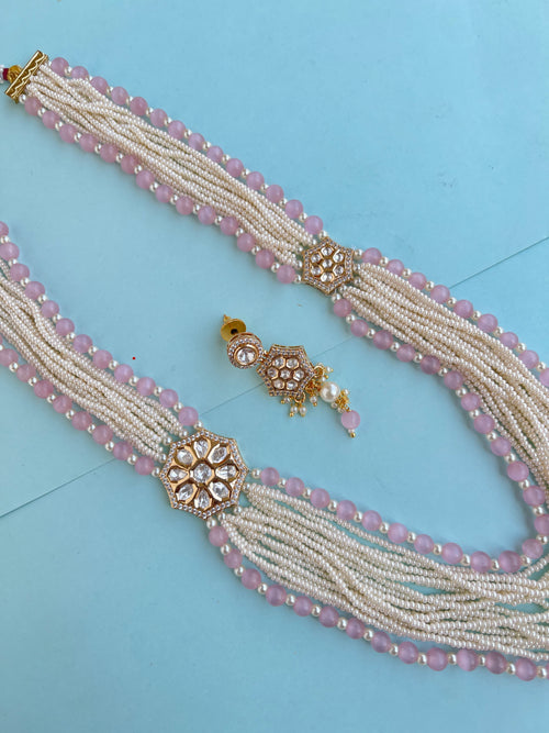 Bb0030 Uncut Kundan long beads chain with earrings