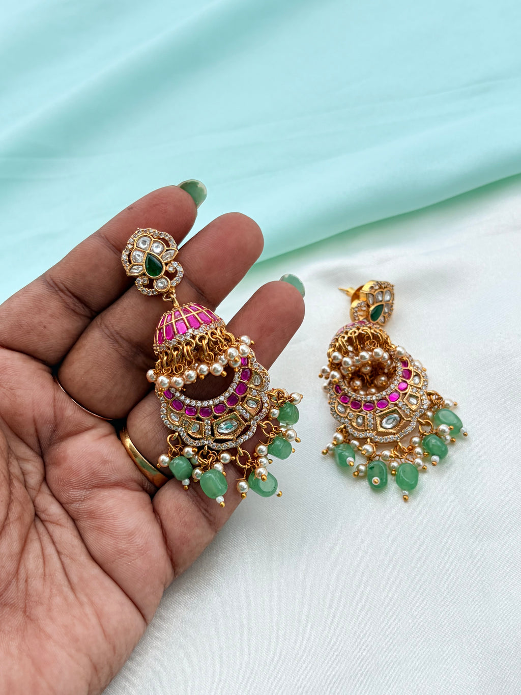 Multi jadau butta Chandbali earrings Er951