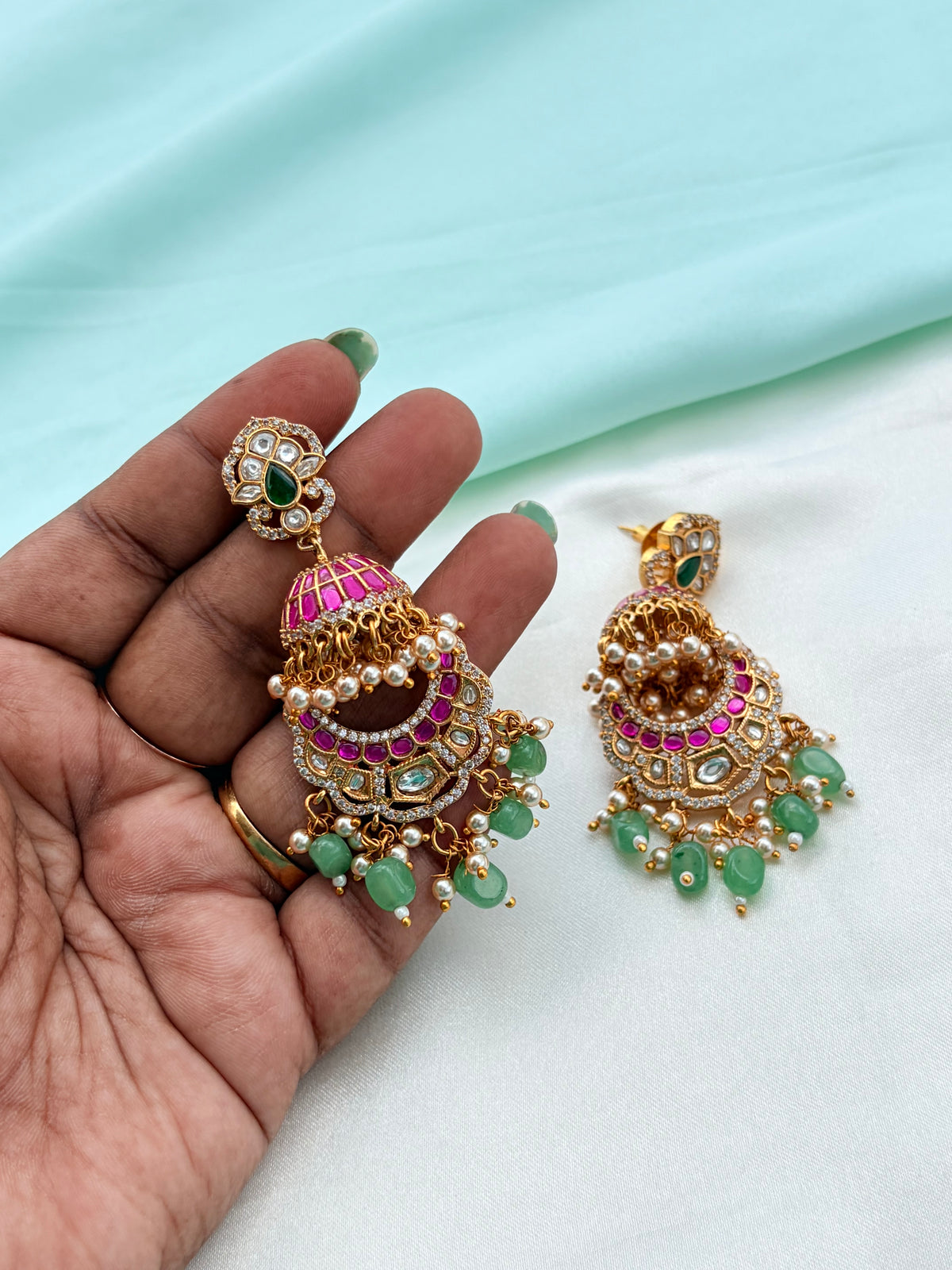 Multi jadau butta Chandbali earrings Er951