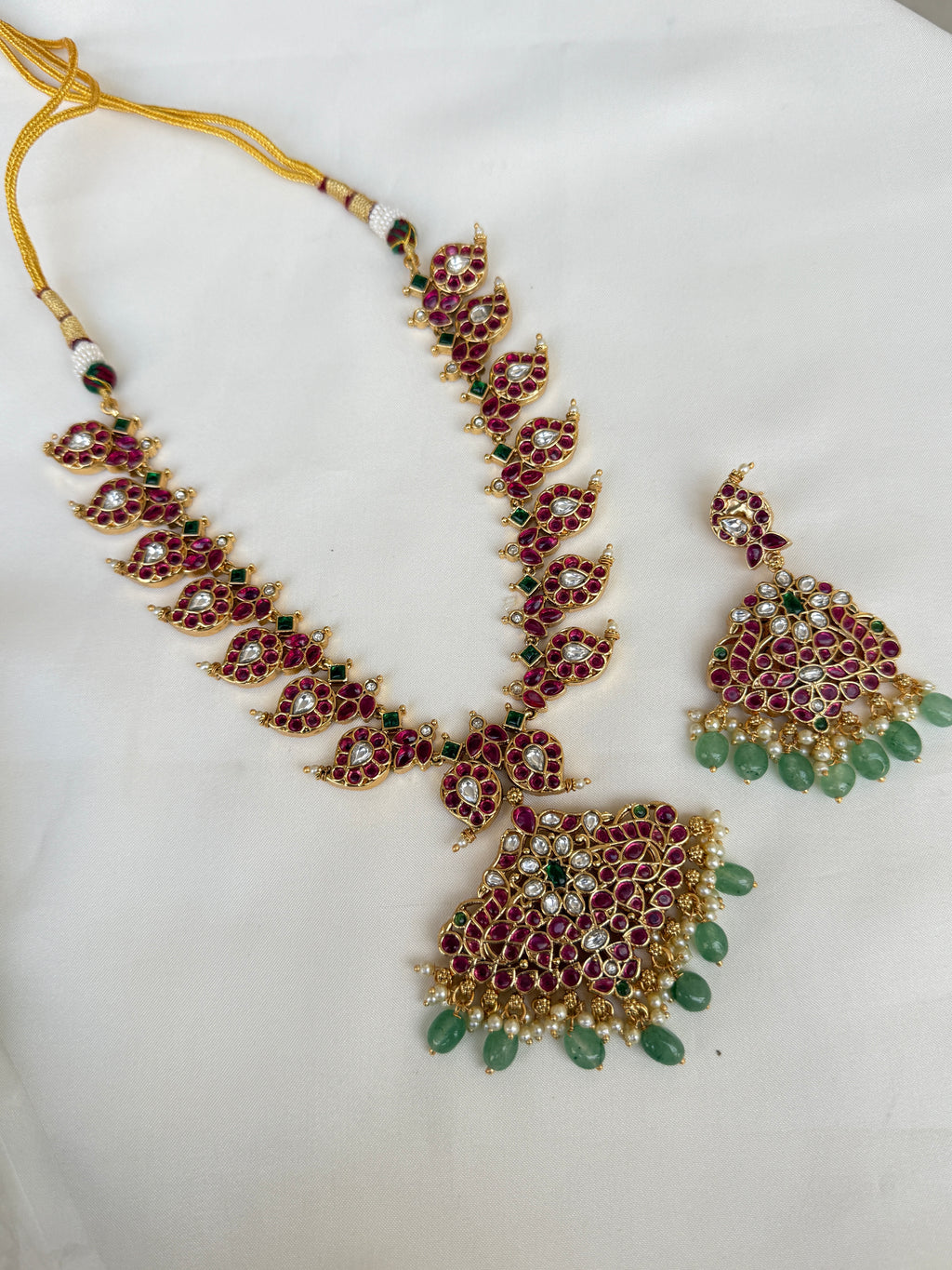 Ns330 reversible mango neckset with uncut Kundan and kemp
