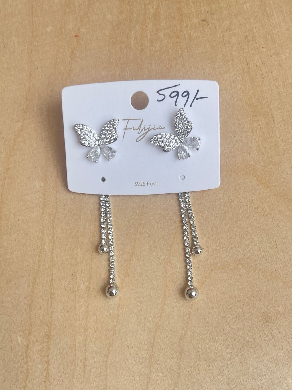 Silver 2 in 1 use butterfly tassels can use as studs and also as tassels