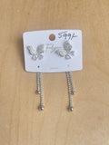 Silver 2 in 1 use butterfly tassels can use as studs and also as tassels