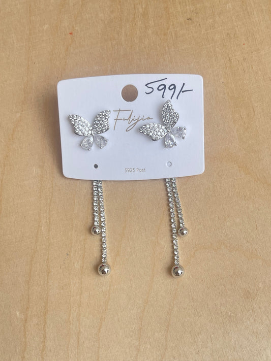 Silver 2 in 1 use butterfly tassels can use as studs and also as tassels