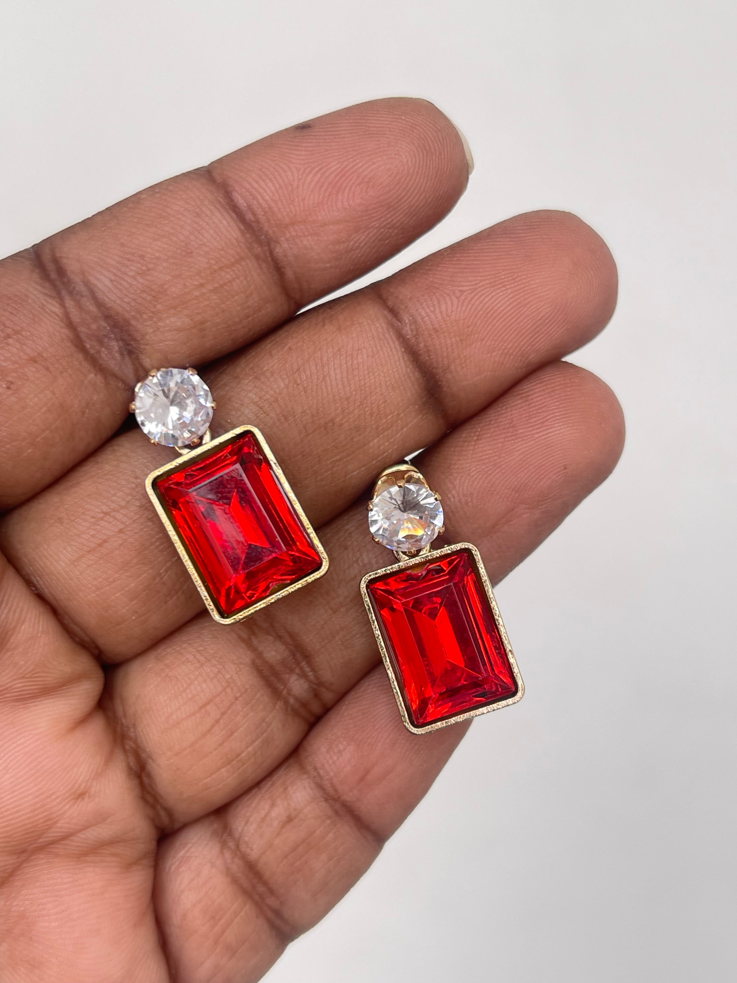 Rectangle stone hanging earrings
