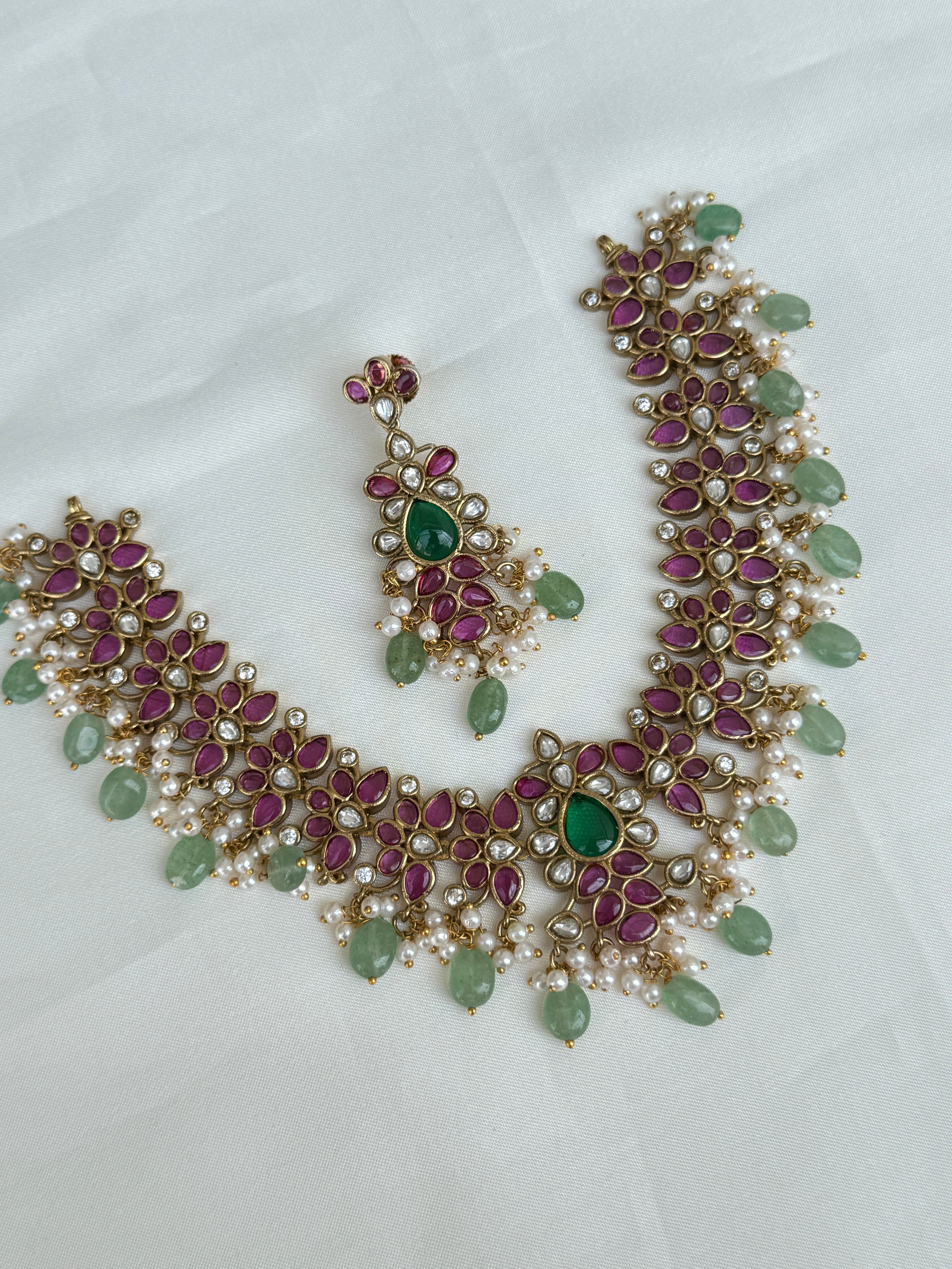 NS350 Premium multi Color kemp Neckset with earrings