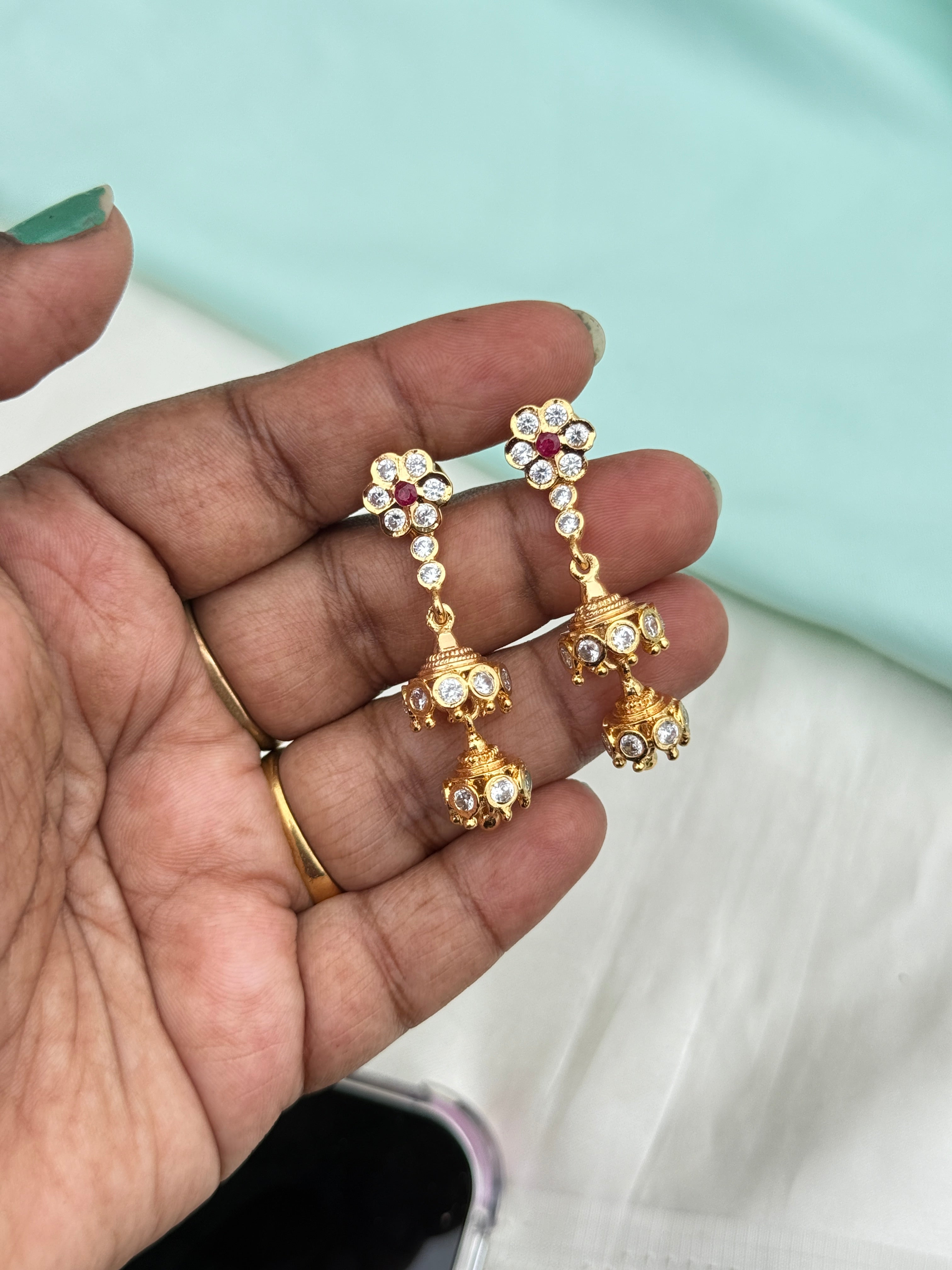 Ph592 Panchaloham flower stones double butta back screw earrings