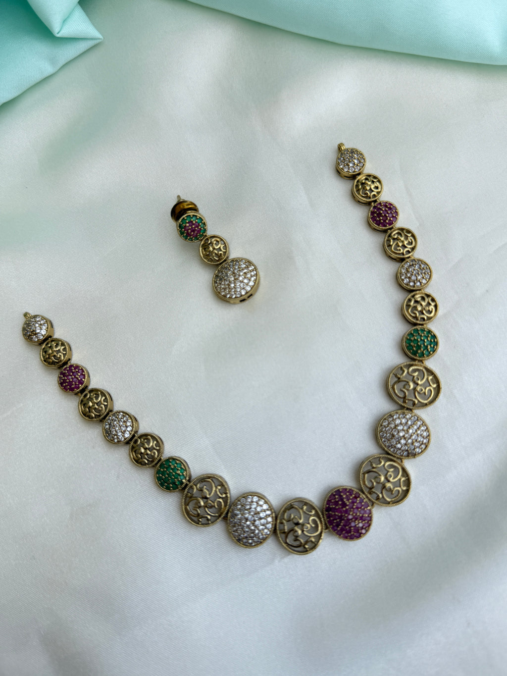 Multi Kundan neckset with earrings ns281
