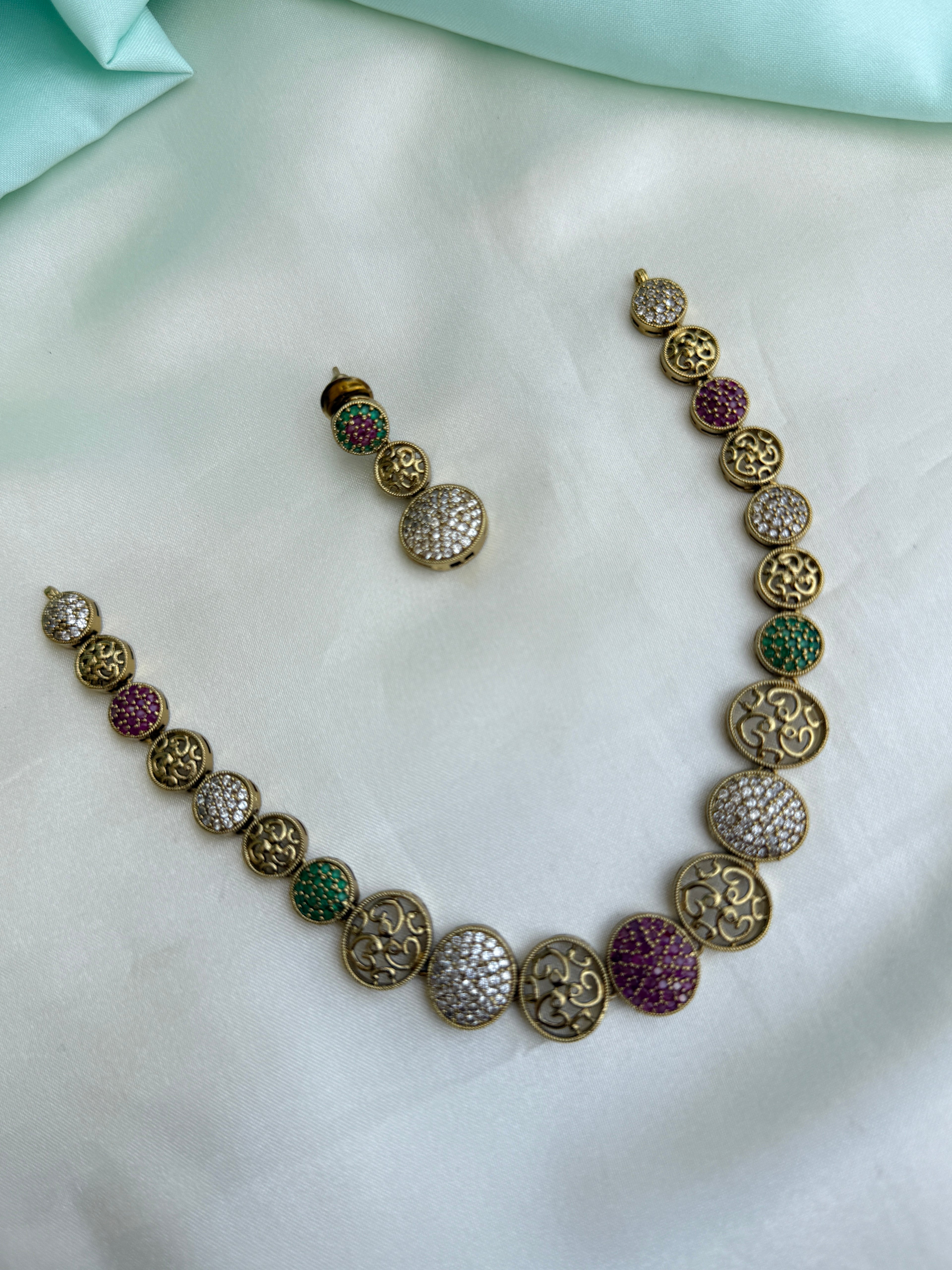 Multi Kundan neckset with earrings ns281