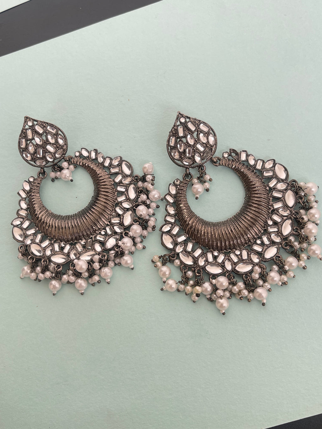 Black polish chandbali earrings