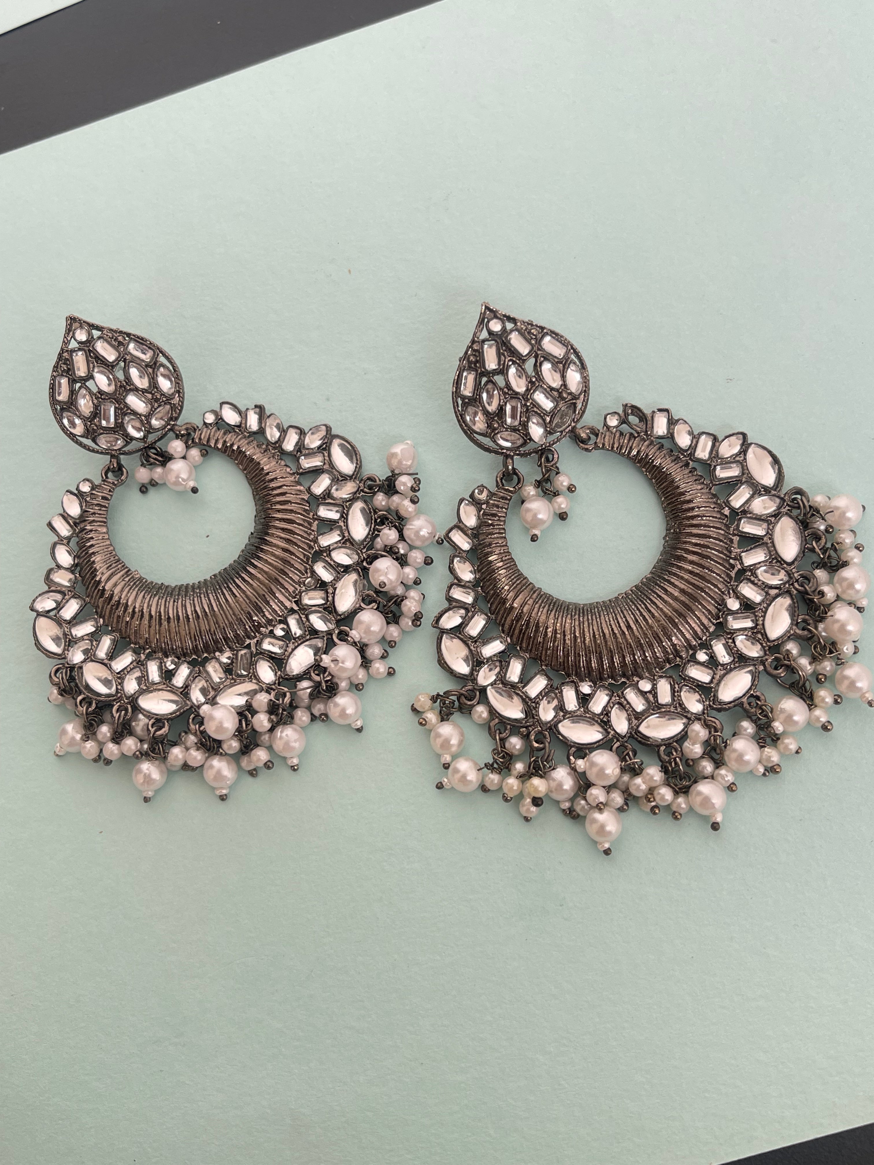 Black polish chandbali earrings