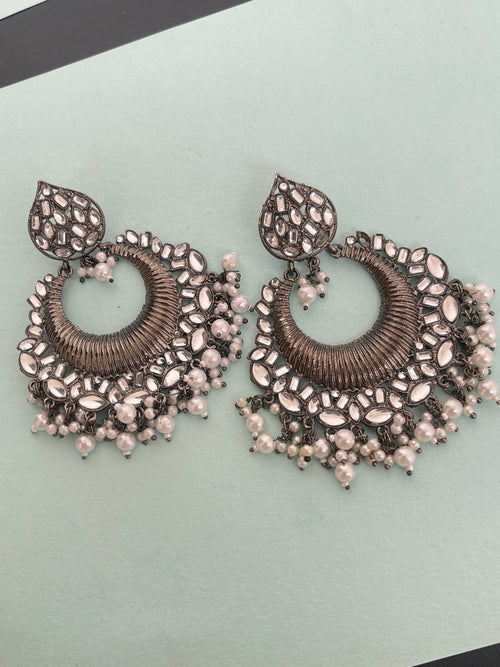Black polish chandbali earrings