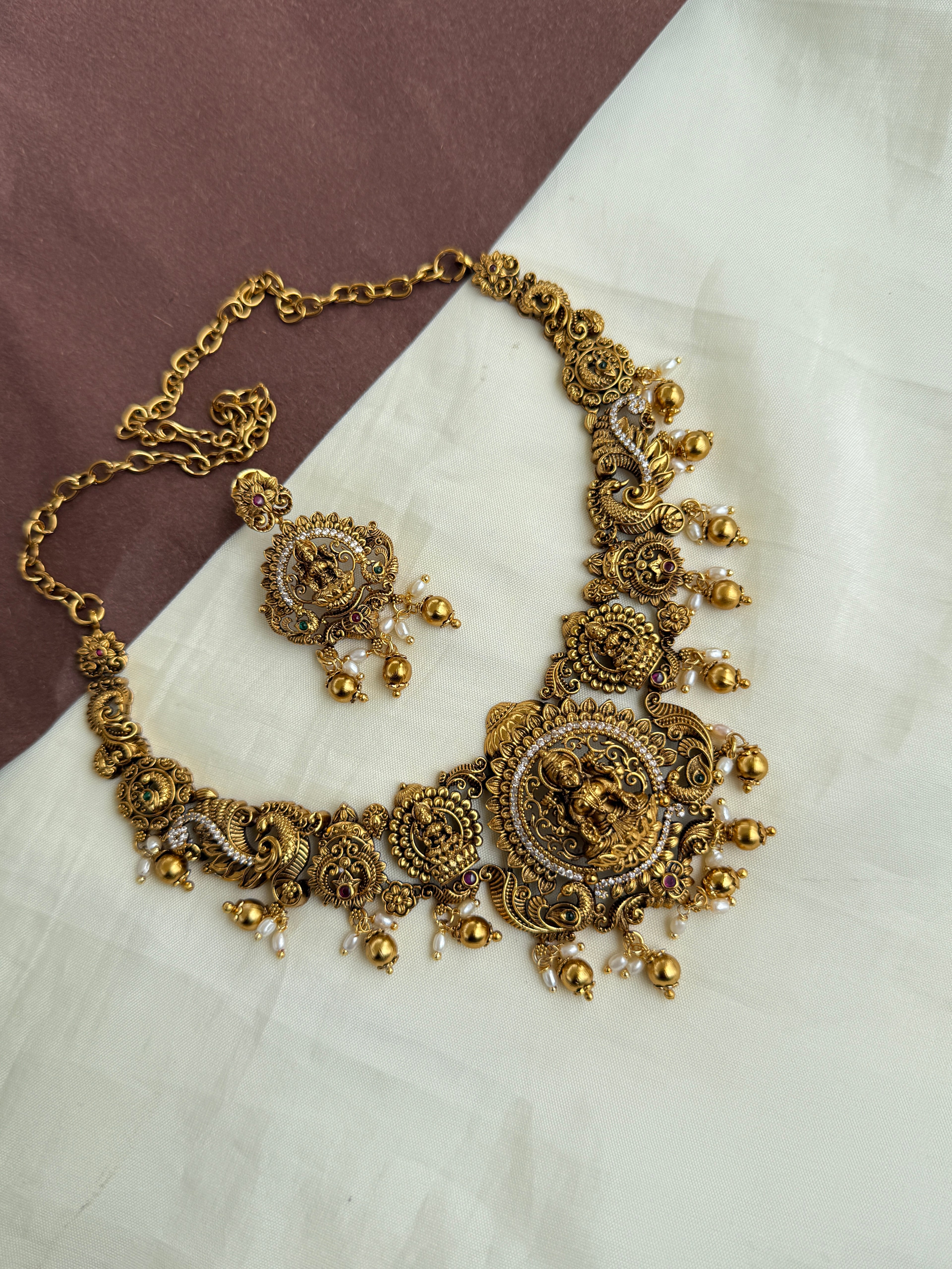Ns296 Lakshmi Devi nakshi neckset with gold balls