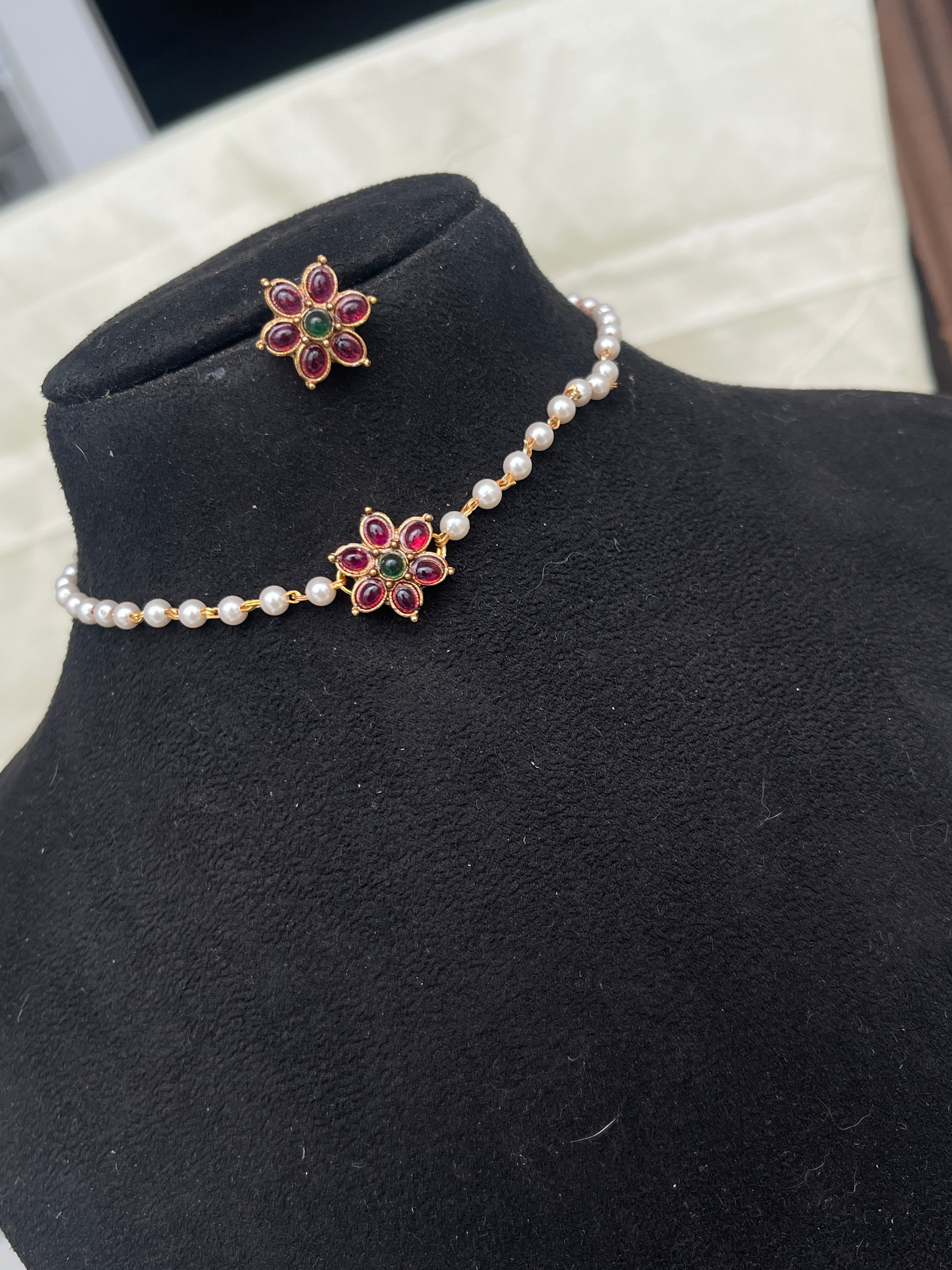 Pearl choker for kids and adults with earrings ch006