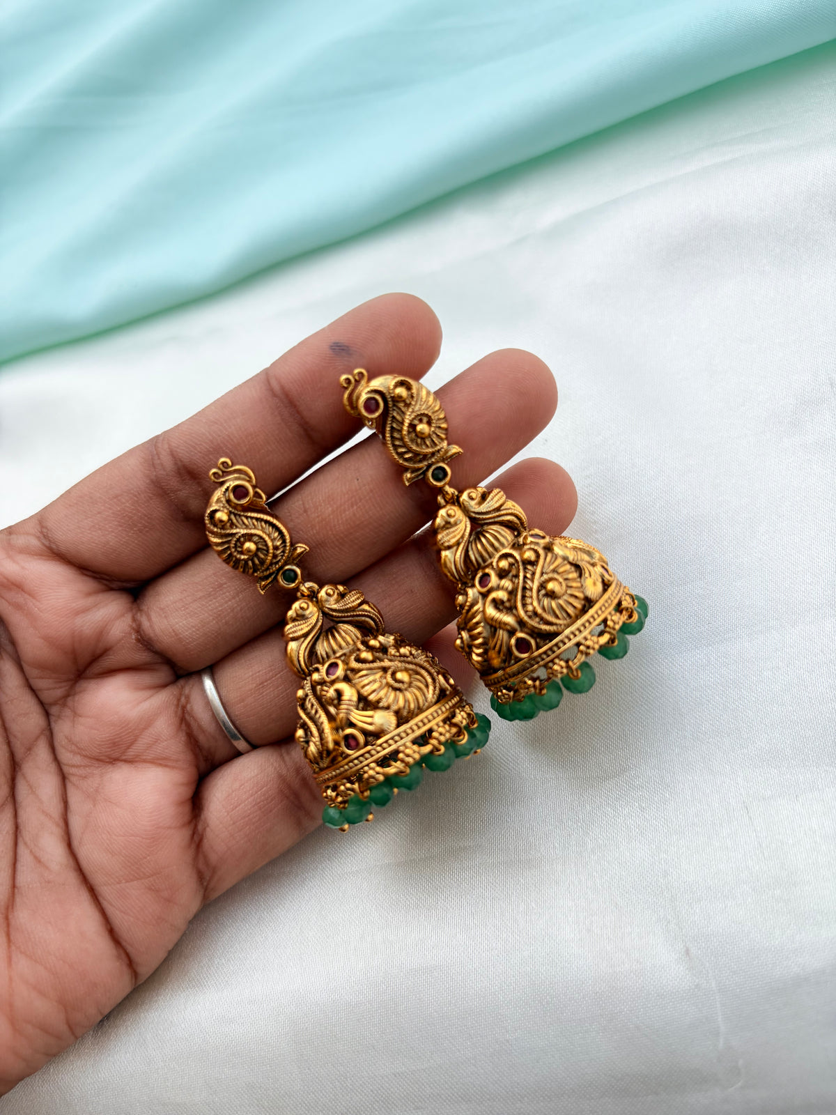 Peacock design and green pearls butta earrings Er933