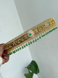 HB668 adults texture jadau kundan Hip Belt with light green beads