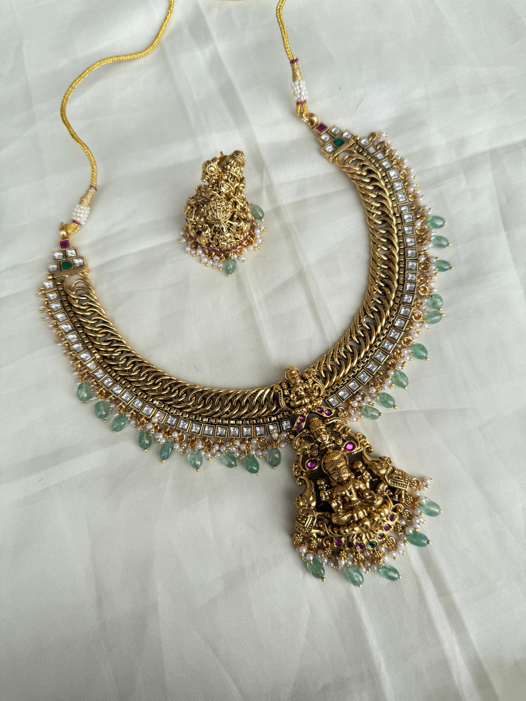 Lakshmi Devi multi green beads jalebi Neckset ns004