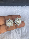 Double layers pearl studs with white stone