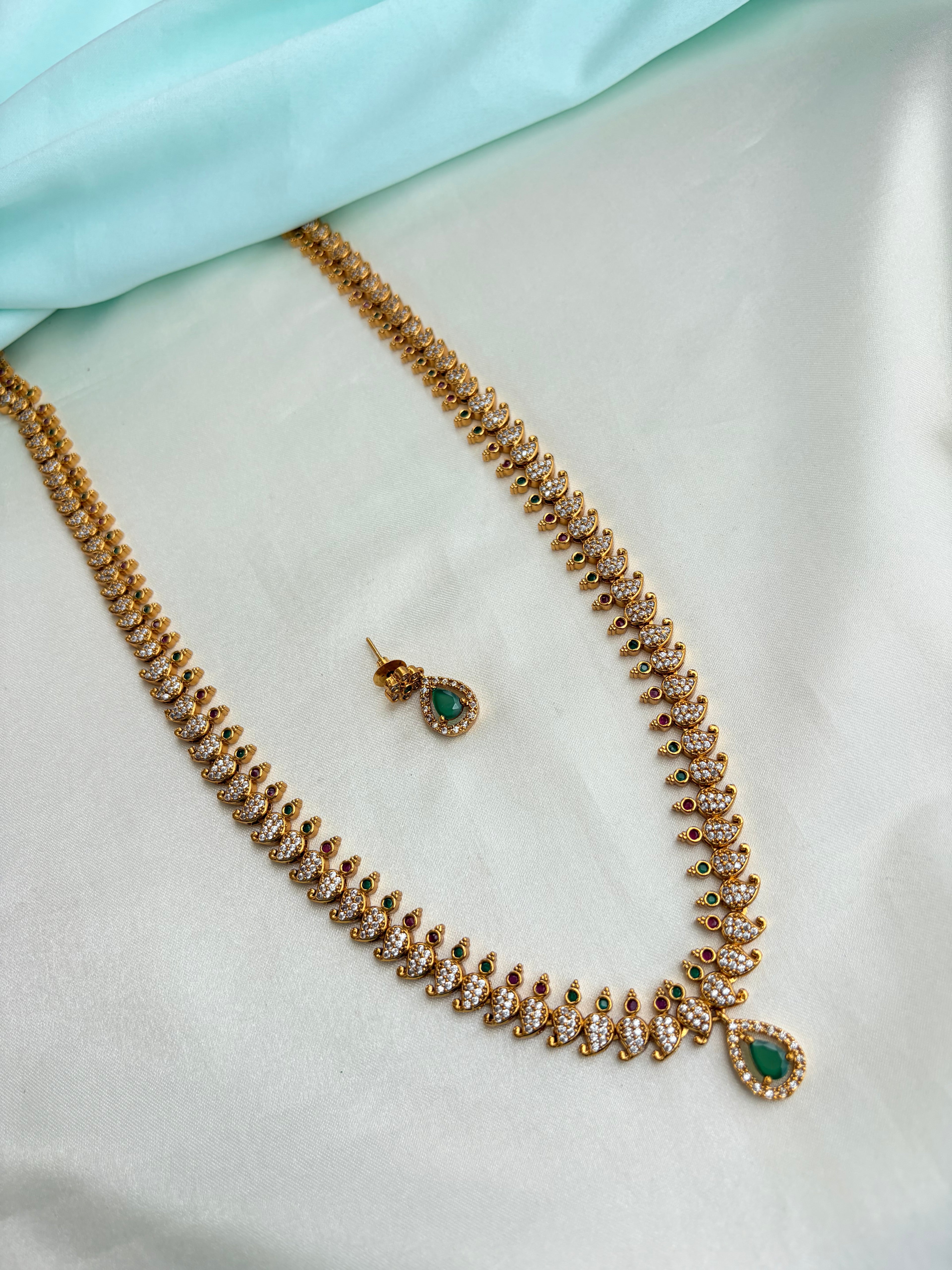 Mango type Long haram with Earrings Ns927