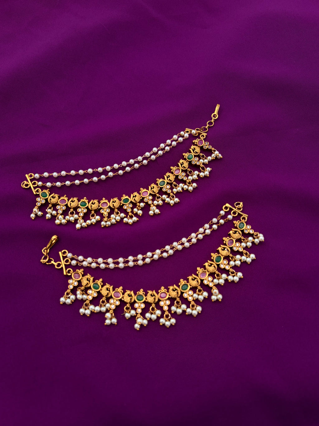 Unique multi peacock design and white pearls Chempaswaralu ch251