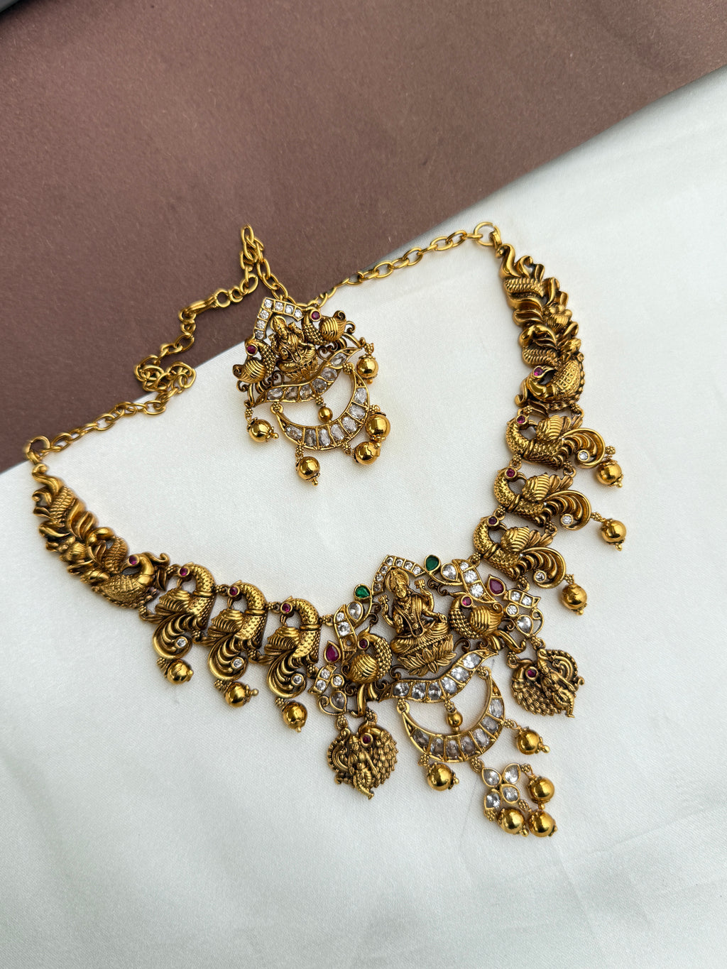 Ns533 nakshi lakshmidevi gold ball neckset