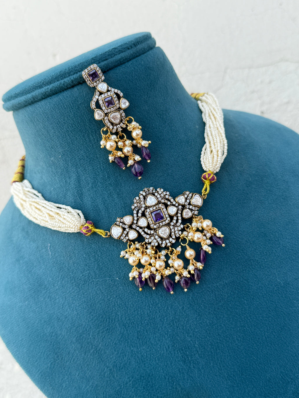 Ns541 Victorian moissanite sugar pearl choker