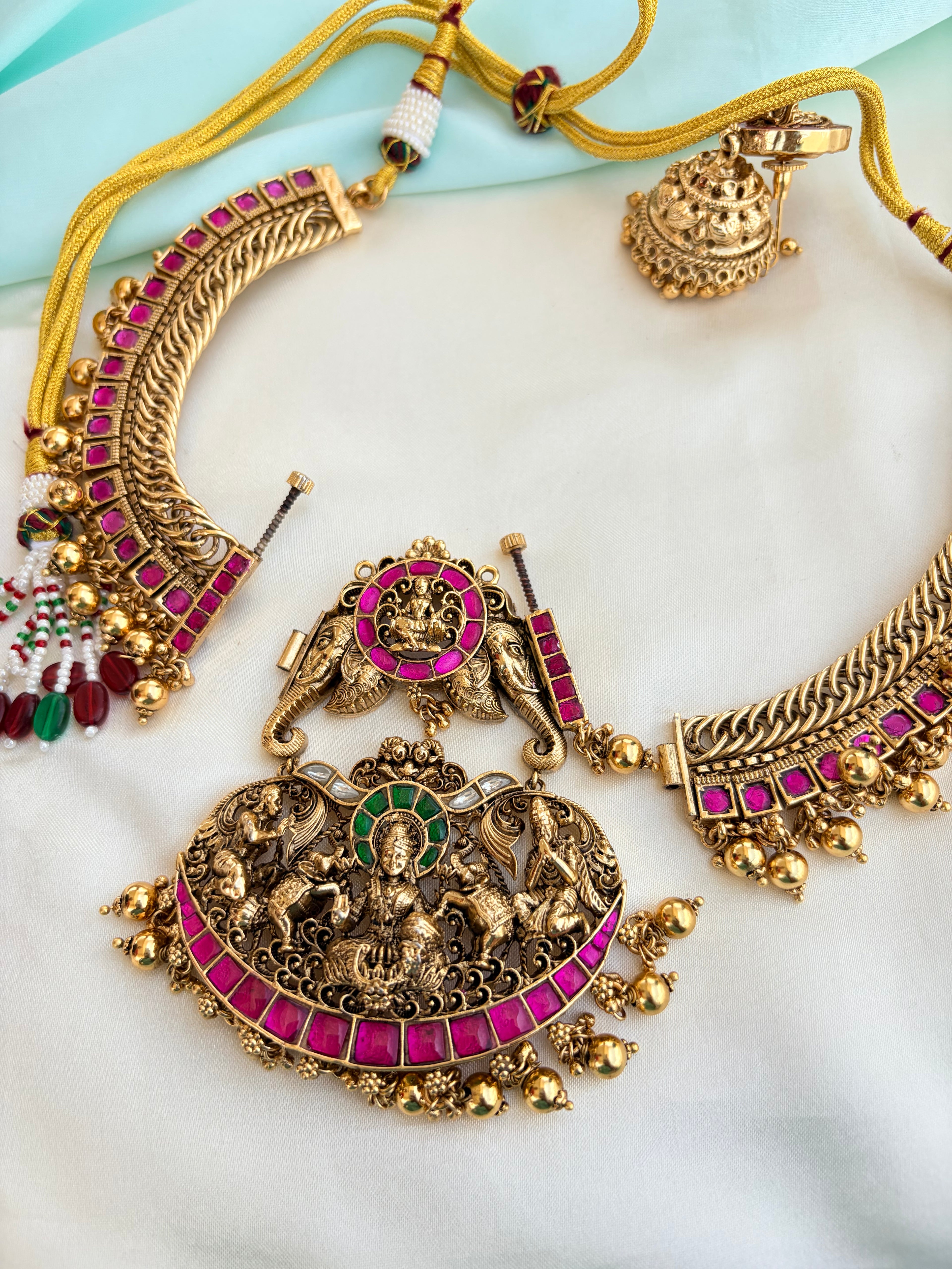 2 in 1 Removable pendent with Jadau Kundan jalebi Neckset with Earrings Ns224