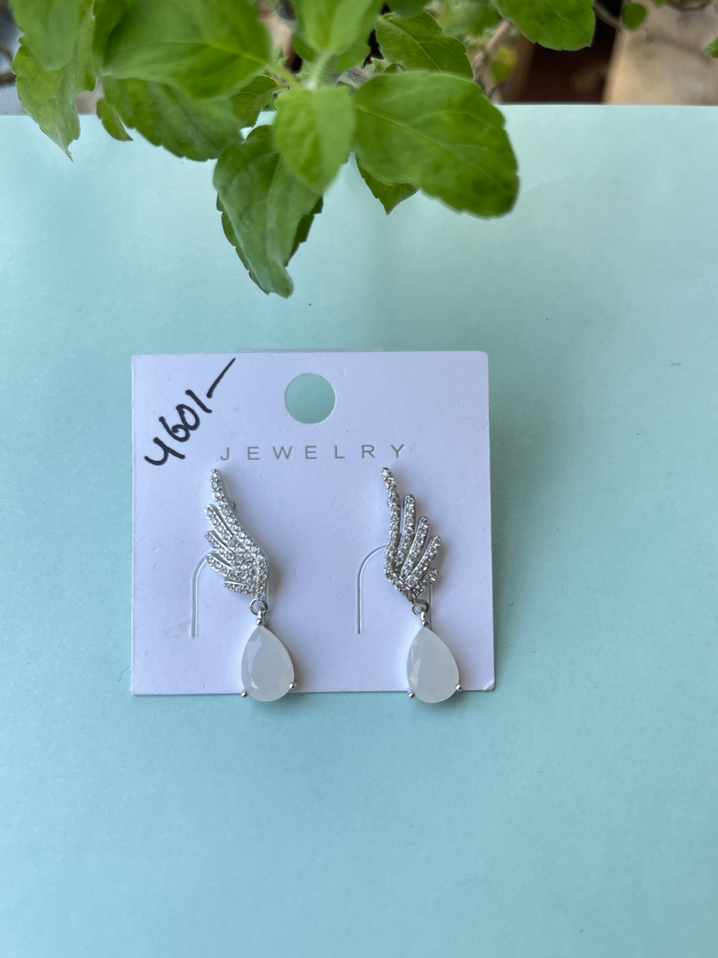 Silver earrings with stone hanging