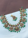 NS646 jadau kundan elephant Neckset with green beads