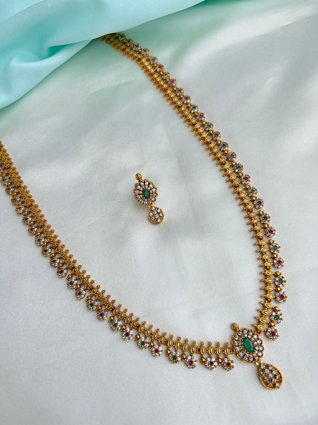 Ruby flowers long haram with Earrings Ns908