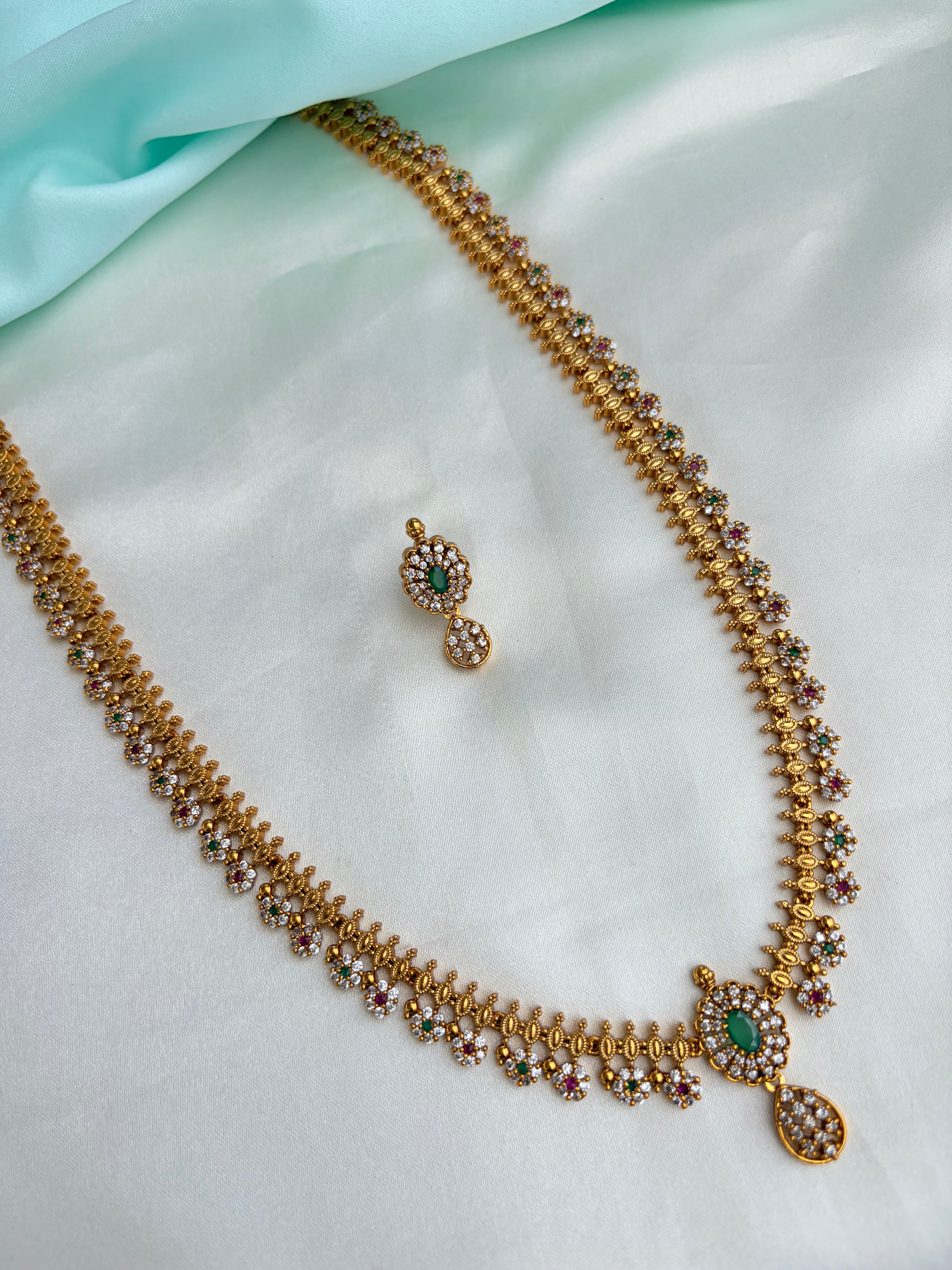 Ruby flowers long haram with Earrings Ns908