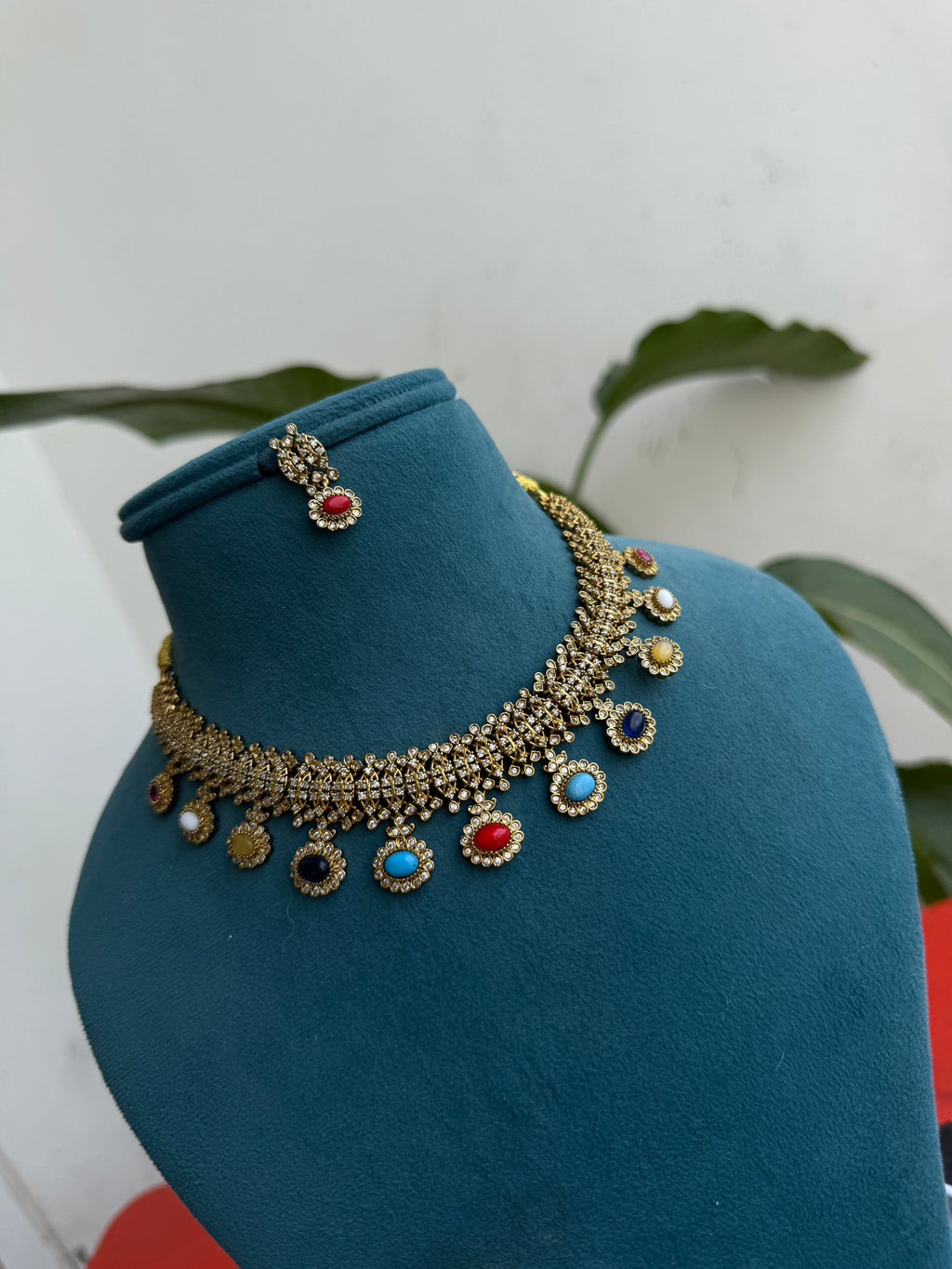 NS371 Navaratan Neckset with earrings