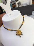 Bb446 lakshmidevi pendant with parrot 2 lines 18 inches black beads
