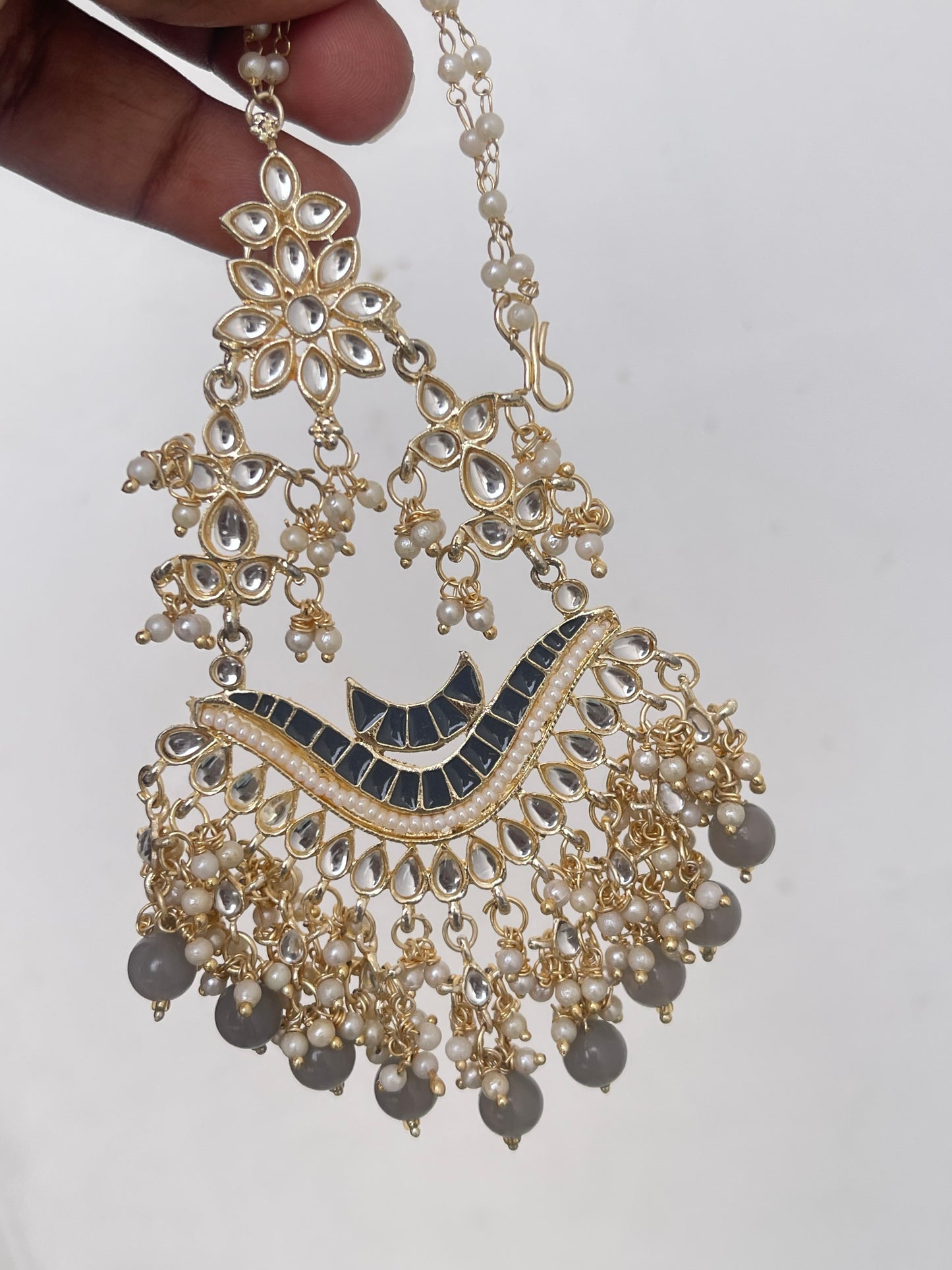 Heavy chandbali earrings with pearl earchains