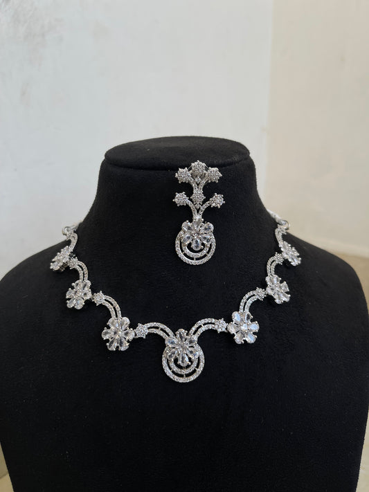 Reverse U diamond finish neckset with earrings