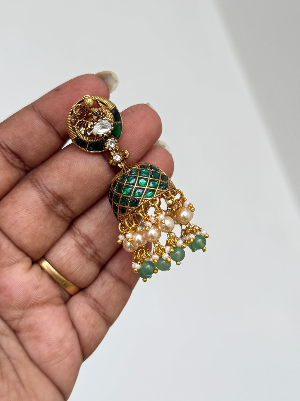 Er140 jadau kundan peacock butta earrings
